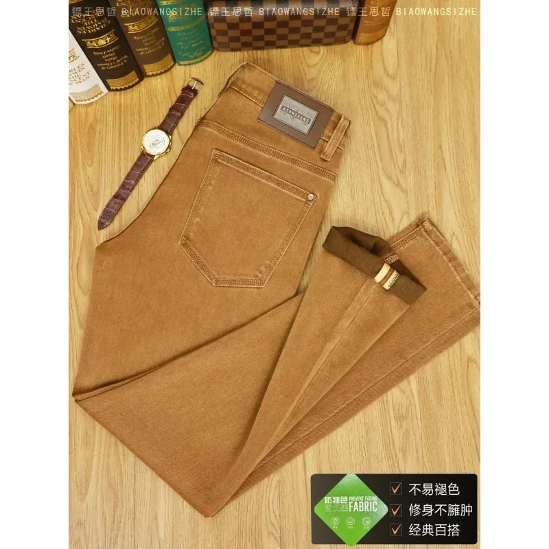 Autumn fashion light luxury men's jeans khaki small feet elastic coffee casual pants — image 4