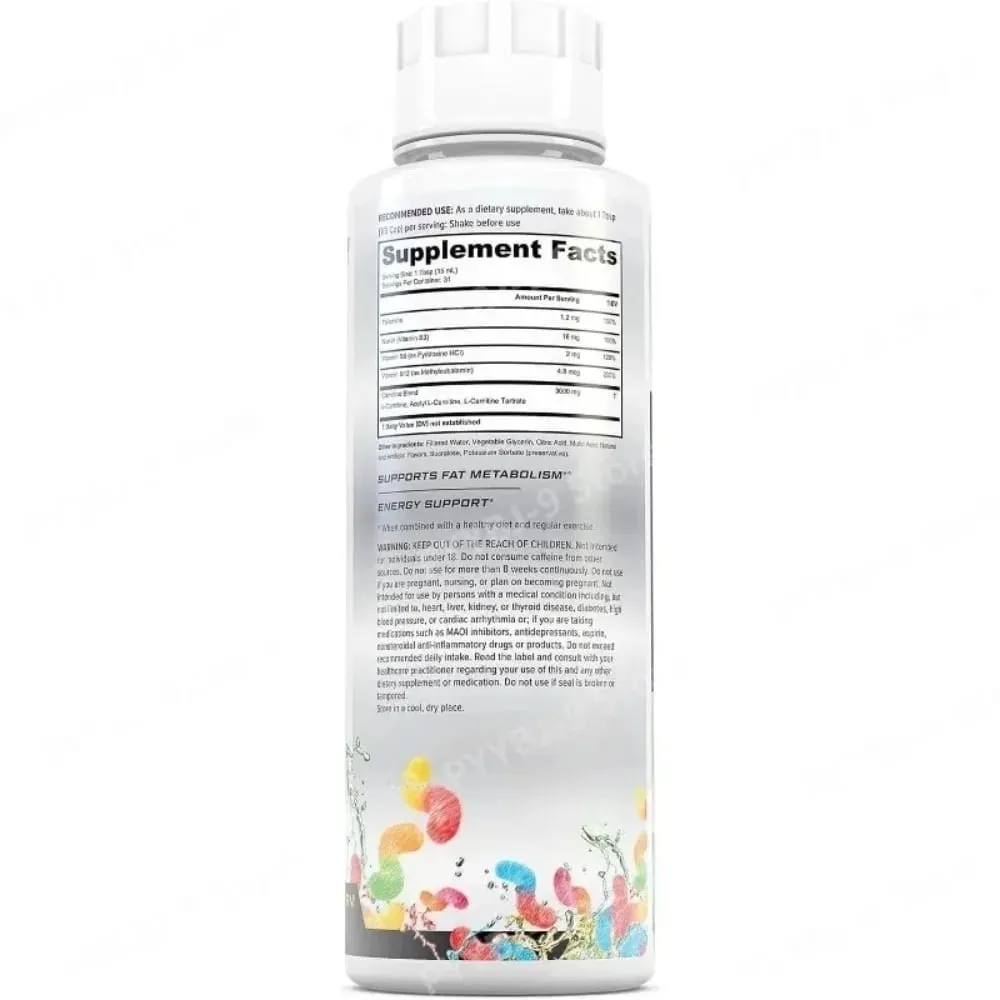 L-Carnitine Liquid 3000mg Sour Gummy Worm Flavor 31 Servings Fitness Supplement Amino Acid Drink Energy & Metabolism Support