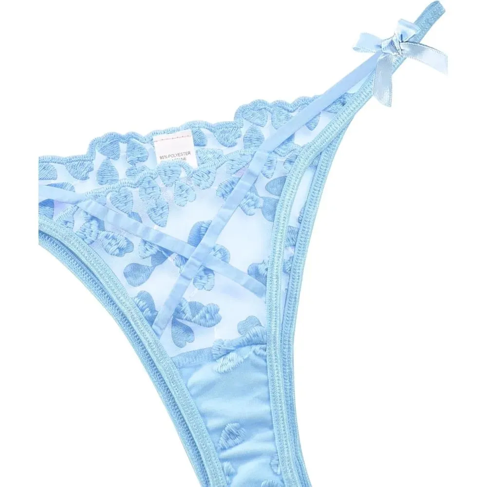 Women's Underwire Push-Up Sheer Lingerie Set – Strappy Embroidered Mesh Bra & Panty