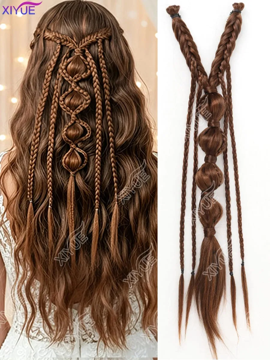 X Bohemia Clip in Hair Extensions 24 Inches Fairy Hair Wig Hairpieces Synthetic Handmade Synthetic Weaving Hair Extensions Girls
