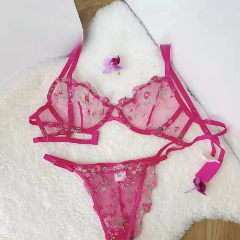 French Elegant Lingerie Set-Floral Embroidery Semi-Transparent Bra & Brief Black Sensual Women's Underwear Luxury Intimates