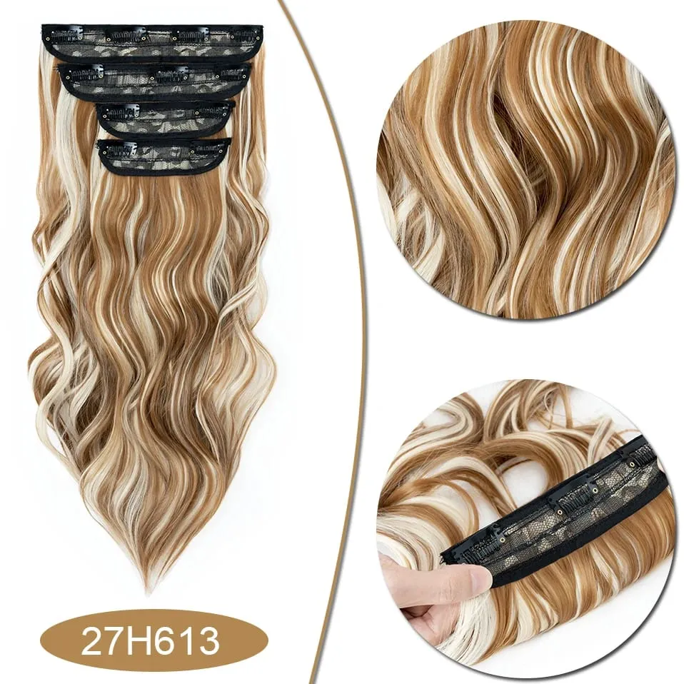 S-noilite Synthetic Hair 22inch Clips In Hair Extensions Long Wavy Clip In Hair Thick Double Weft 4Pcs/set Hairpieces For Women