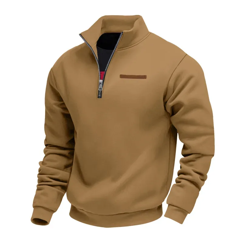 Men's Quarter Zip Sweatshirt Stand Collar Long Sleeve Pullover Casual Fleece Warm Sweatshirt With Chest Decorative Stripe