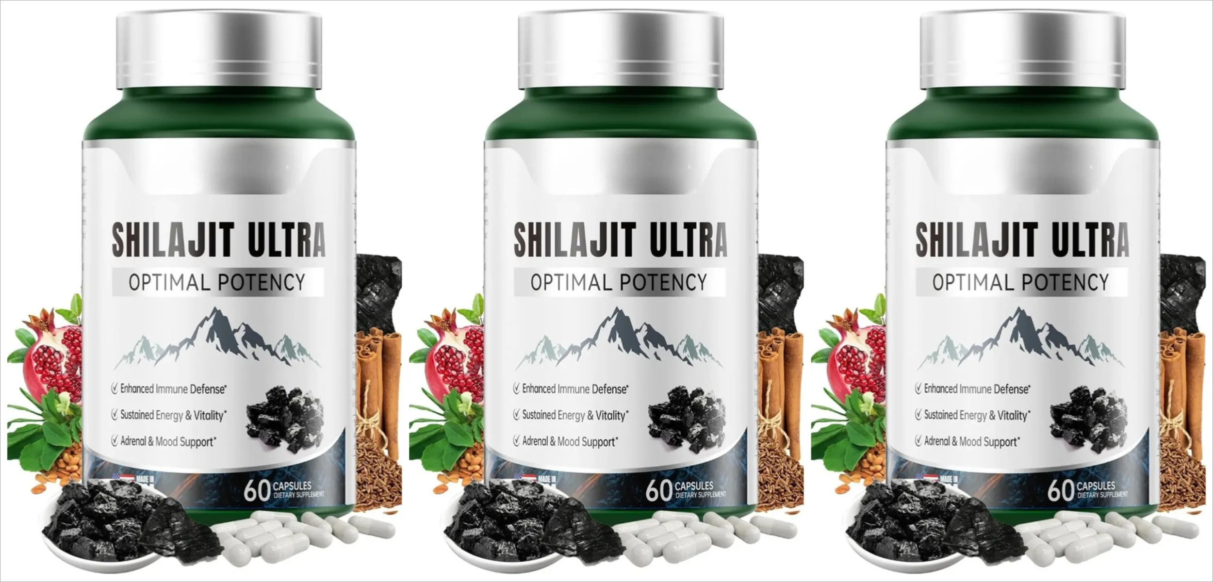 Suplemen Mineral Alami Shilajit Herbal dengan Asam Fulvat 60 Kapsul Formula Keseimbangan Vitalitas Kesehatan Harian untuk Kesehatan Pria