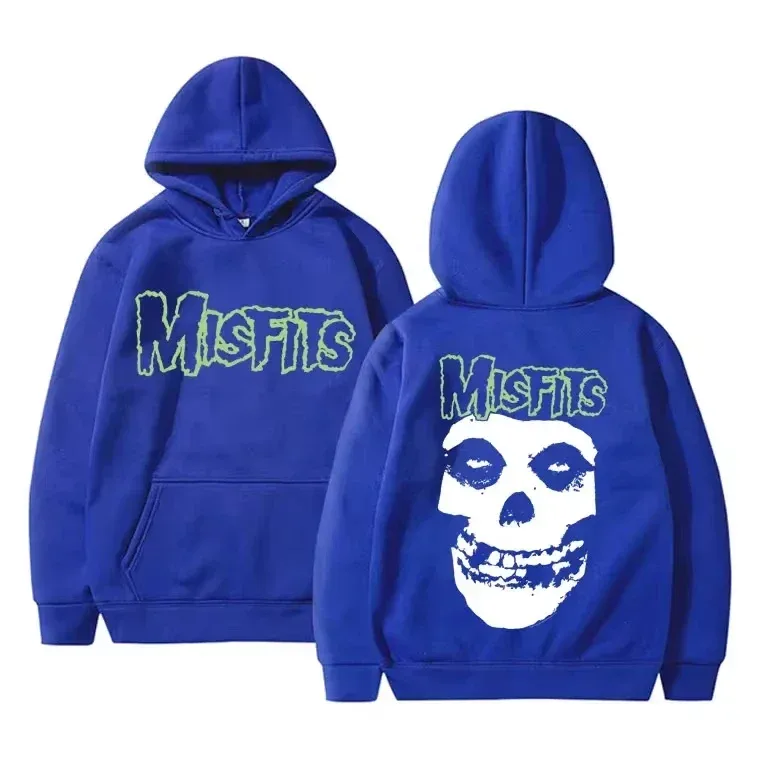 2026 Horror Punk Bizarre Skull Print Hoodie Men's Gothic Retro Loose Fleece Cotton Hoodie Rock Style Pullover Unisex