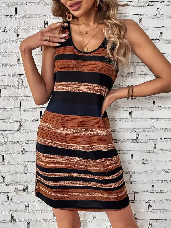 Women's U-Neck A-Line Sleeveless Dress with Lip Gloss Rainbow and Colorful Prints Tight-Fitting Dress Beach Dress for Women Holiday Clothing Casual Dress Beach Dress