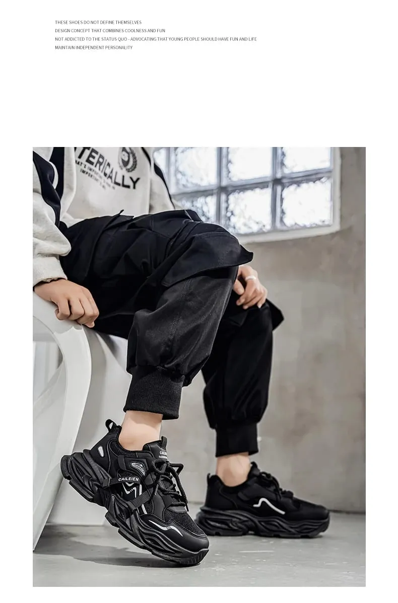 Men's Thick sole casual sneakers four seasons breathable lightweight soft-sole outdoor running shoes students speed sports shoes