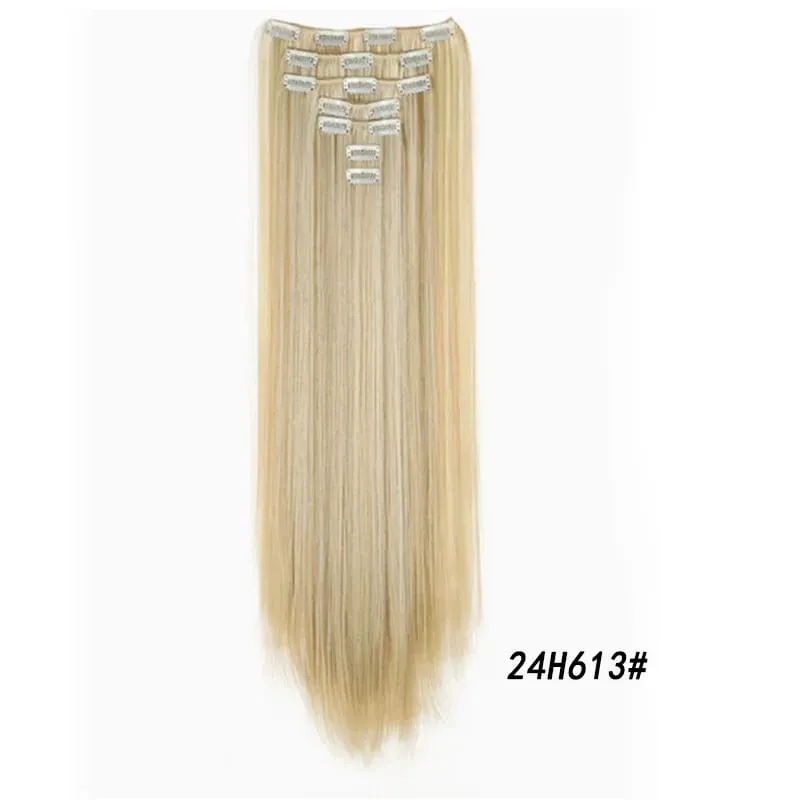 7Pcs/Set16Clips Hair Extension Black Long Straight Natural Hair Ombre Hairpiece Heat Resistant Fiber For Women Hairstyle Cosplay