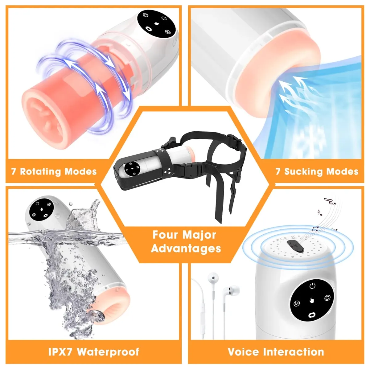 Automatic Rotating Male Masturbation Device - Sucking and Licking Sex Toy 100% Waterproof Penis Pump - Water-Filled Adult Male