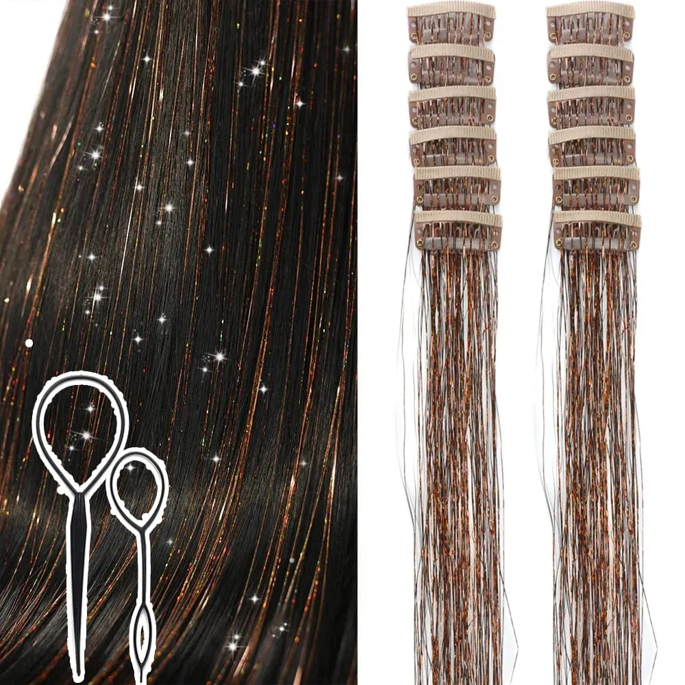 Klip Hiasan Rambut dalam 12 Keping Kit Hiasan Rambut untuk Kanak-kanak Perempuan Klip Aksesori Rambut Kilauan Sintetik 20 inci dalam Sambungan Rambut untuk Wanita