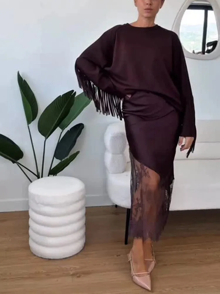 2025 Sexy Patchwork Lace Skirts Women Elegant See-through Long Skirt Casual Lady New Party Summer Evening Street Daily Midiskirt