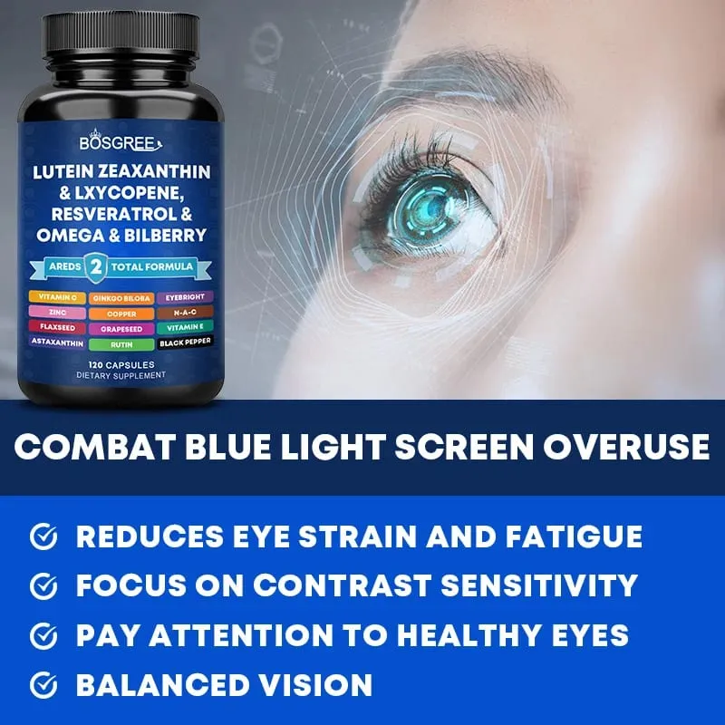 Lutein Zeaxanthin Capsules-Protect Blue Light Support Eye Health and Brighten Eyes- Areds 2 Eye Vitamin and Mineral Supplements