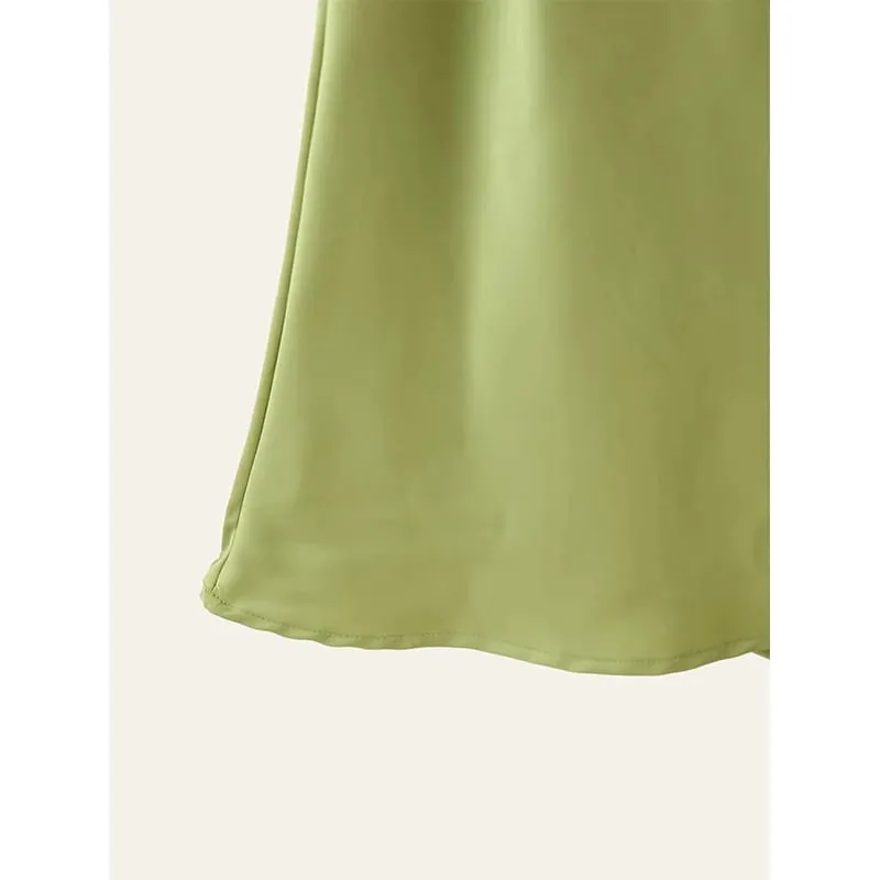 High Street Women Sexy Elegant Halter Long Dress Pambabae Fashion Backless Green Satin Party Maxi Vestidos