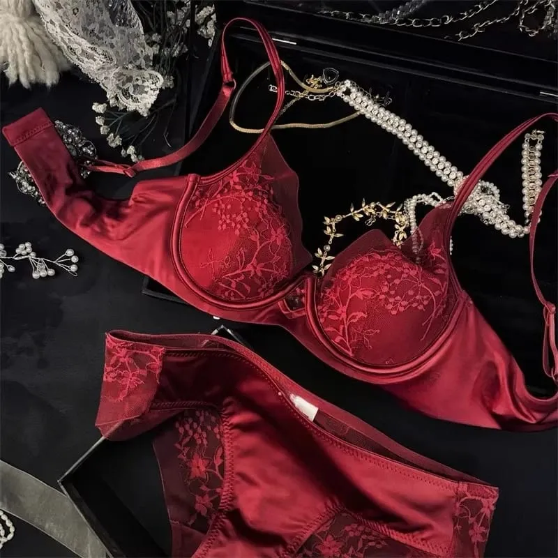 Hot Sale Summer French Lace Bra Set Women Wirefree Lift Support Small Bust Gathering Anti-Sagging Slim Soft Daily Intimates