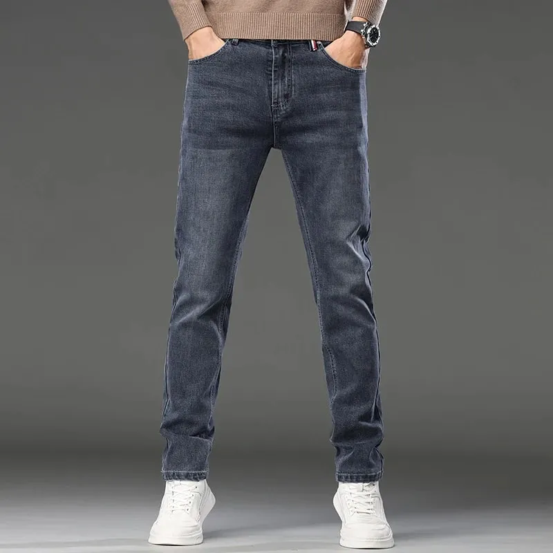 Men's Slim Fit Straight Leg Jeans European Style Versatile Business Casual Stretchy Long Pants