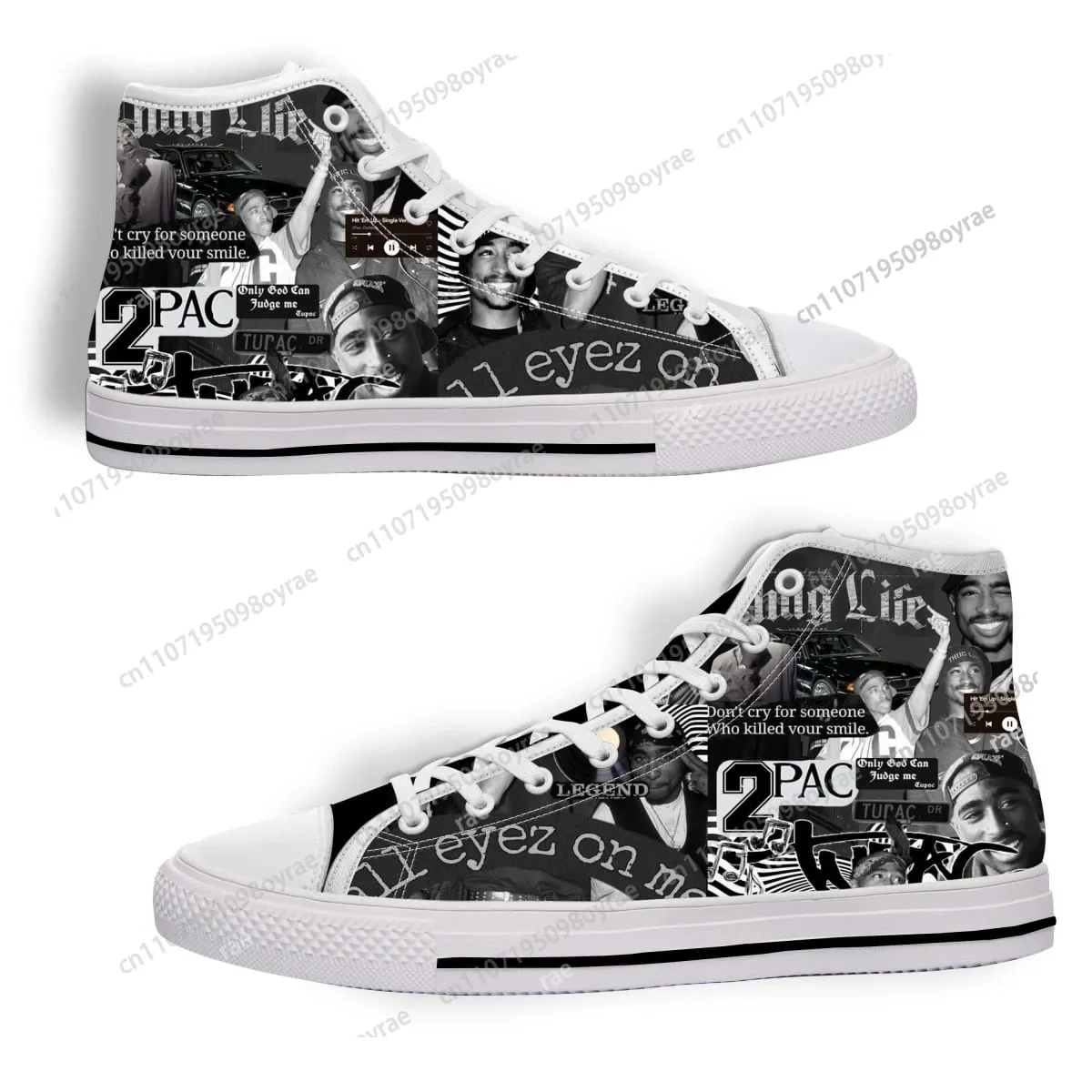Tupac Rapper 2Pac High Top High Quality Sneakers Men Women Teenager Canvas Sneaker Casual Couple Shoes Custom Shoes