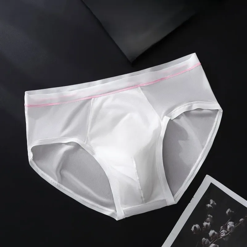 Men's Seamless Ice Silk Briefs Underwear Bulge Pouch Solid Breathable Panties Sexy U Convex Pouch Lingerie Underpants