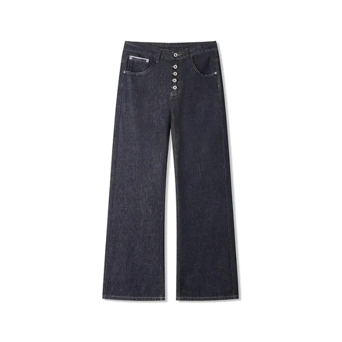 New Y2K Man Pants Vintage Denim Five Button Rivet Reinforced Wash Straight Bootcut Men's Jeans Casual Streetwear