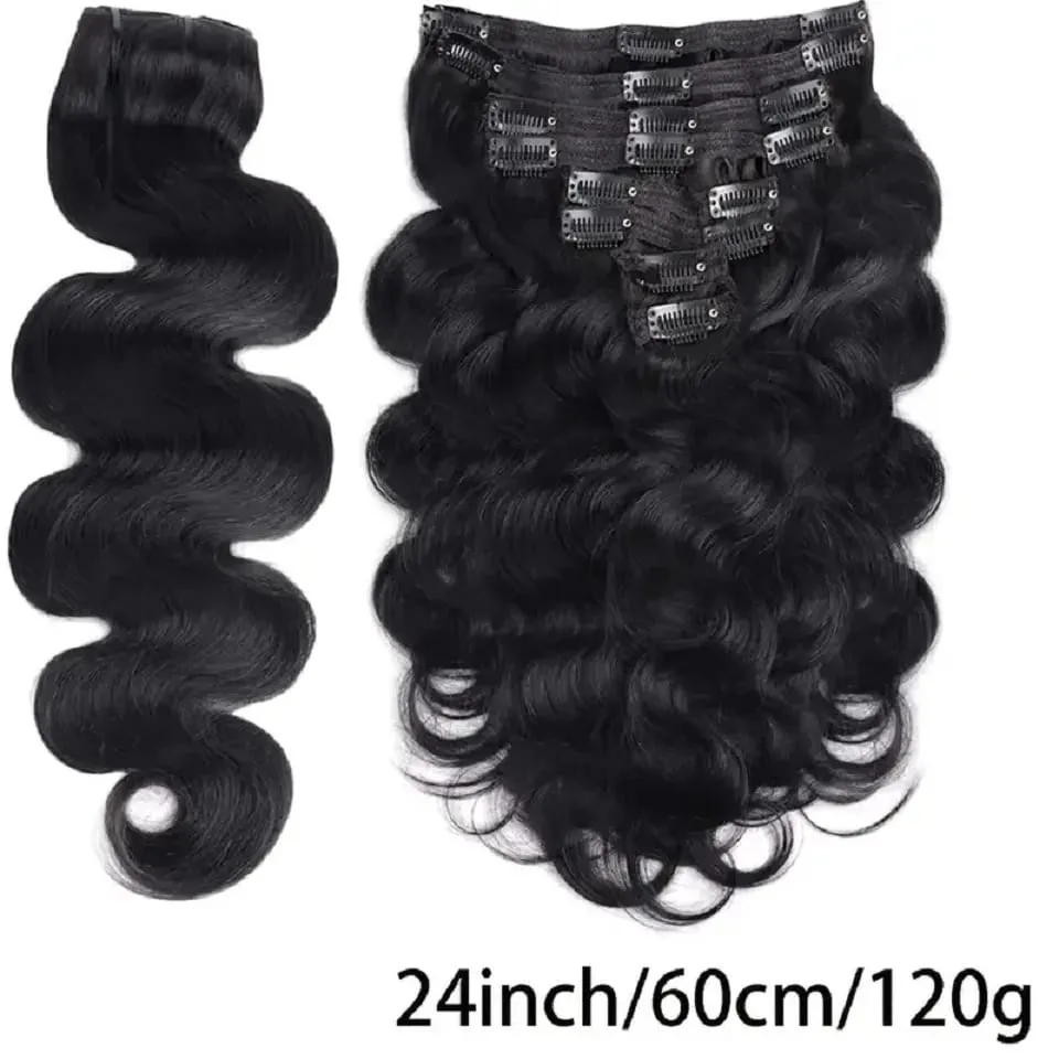 Body Wave Clip In Human Hair Extensions Full Head Brazilian Virgin Hair Clip on Hair Extensions för kvinnor 8 st/set 120 grams inslag
