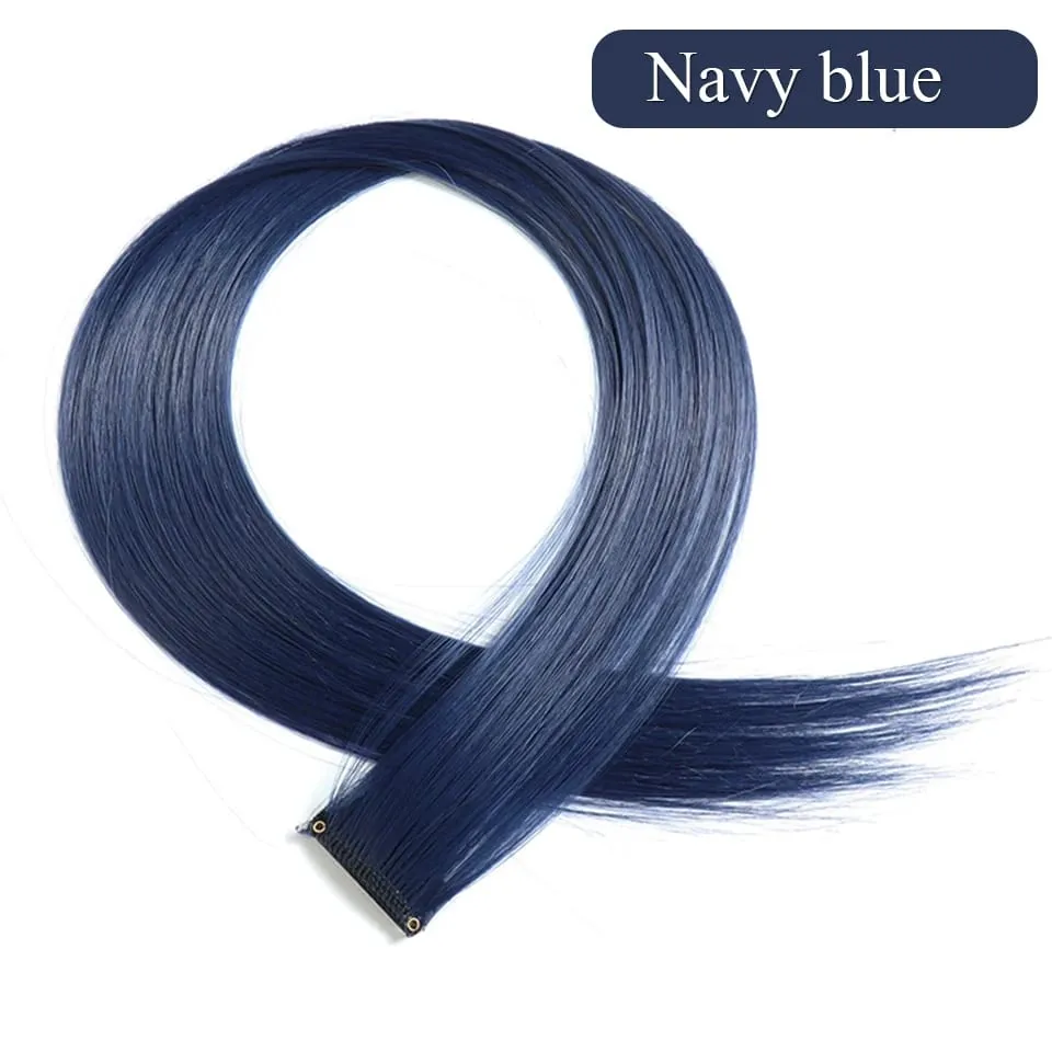 Colored Hair Extensions Synthetic 22Inch Straight Orange Green Clip in Hair Extension Rainbow Accessories Party Highlights Hair