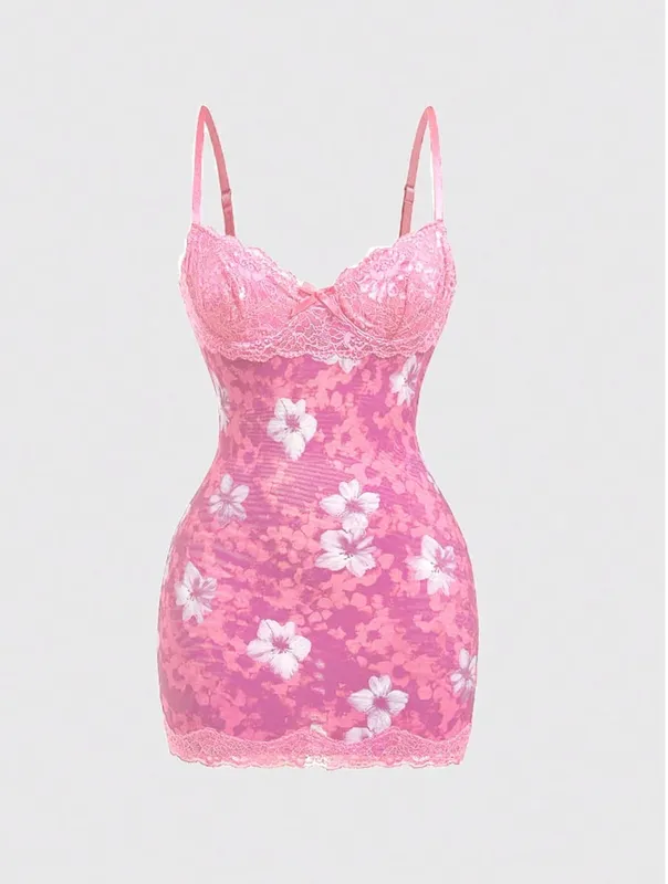 Women's Lace Sexy Dresses Summer Retro Print Slim Fit Resort Style Dress Spaghetti Straps High Waist Backless Mini Clothing