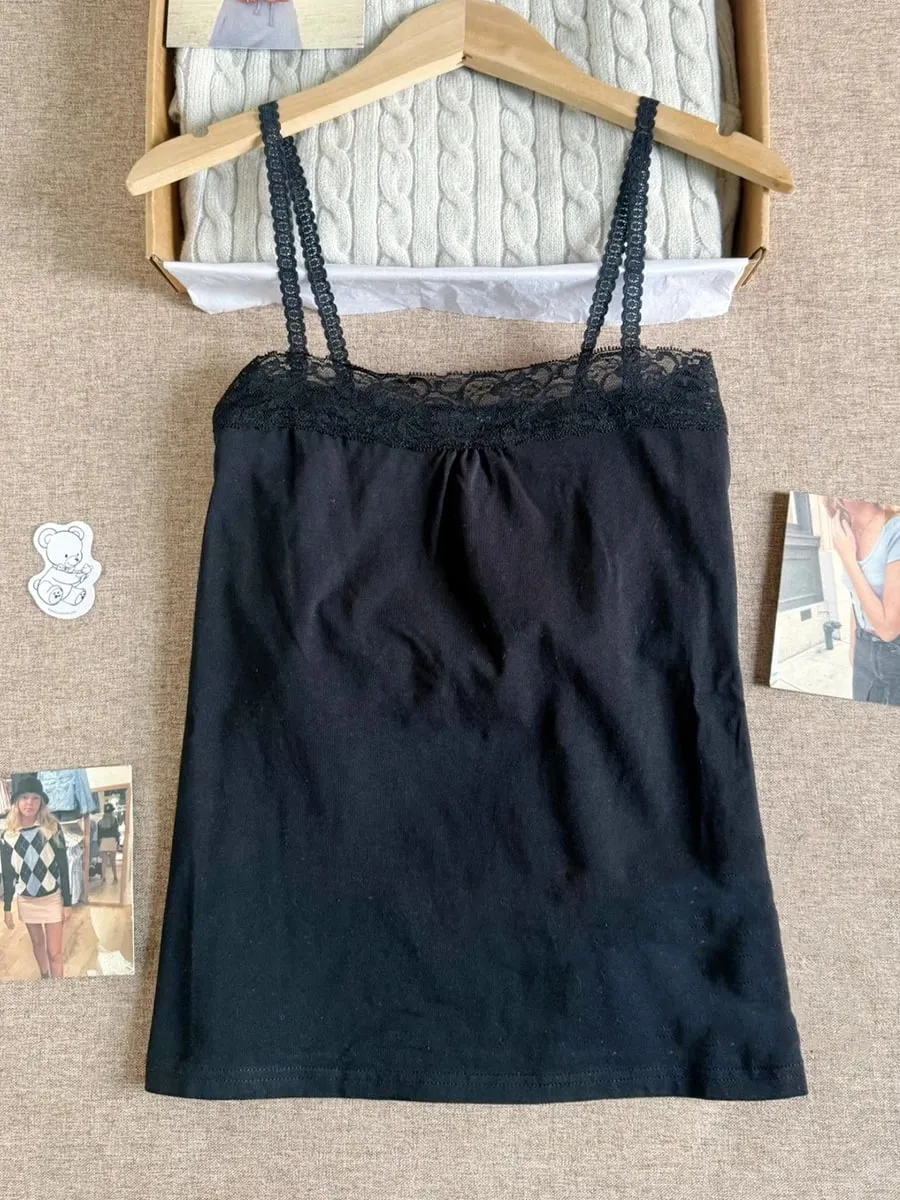 Lace Trim Strapless Tops Women Cotton Soft Slim White Sexy Sleeveless Camisole Sweet Cute Chic Tank Tops Y2K — image 14