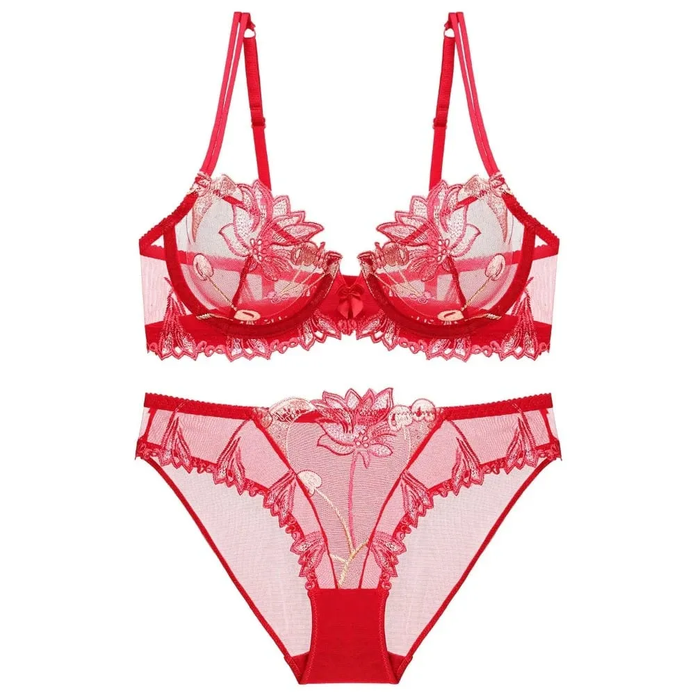 مثير الدانتيل الزهور التطريز الصدرية مجموعة رقيقة جدا تنفس الصلب حلقة Bralette الملابس الداخلية الملابس الداخلية الفرنسية Set70-90 B C D