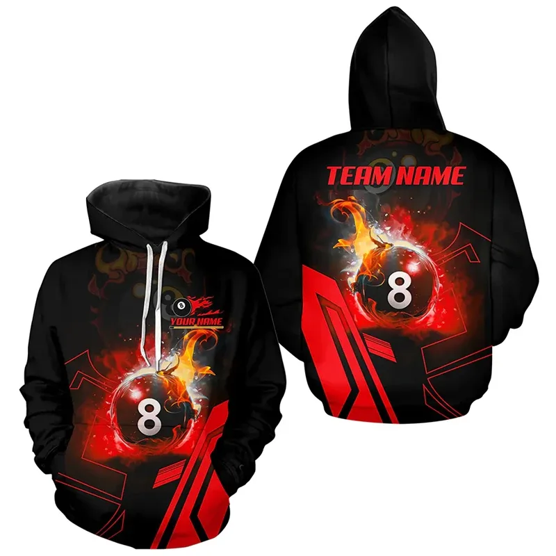 Personalized Billiard Pattern Hoodie For Men Sports Custom Name Pullover Sweatshirts Tops Hot Sale Plus Size Long Sleeve Hoodies