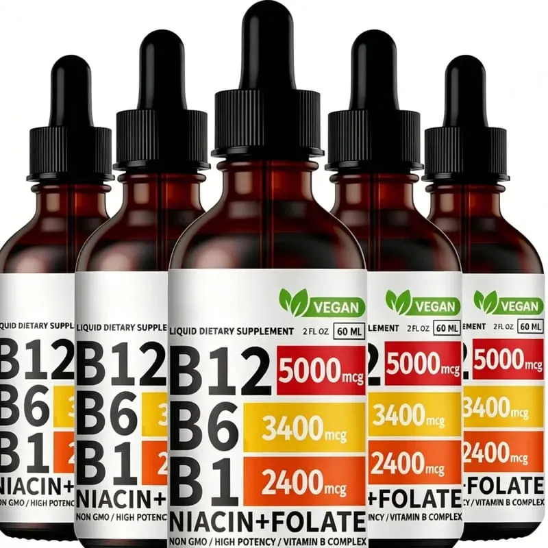 Vitamin B6 Drops Complex B12 B1 Bổ sung chất lỏng folate Hỗ trợ hệ tiêu hóa Giọt chất lỏng Hấp thụ ba lần Chất lỏng