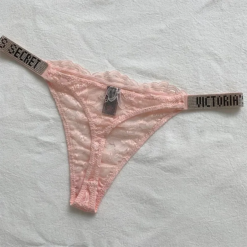 2025 New Sexy Pink Brand Lingerie Female Intimate Underwear Rise Women Panties Bra Rhinestone Letter Comfort Brief