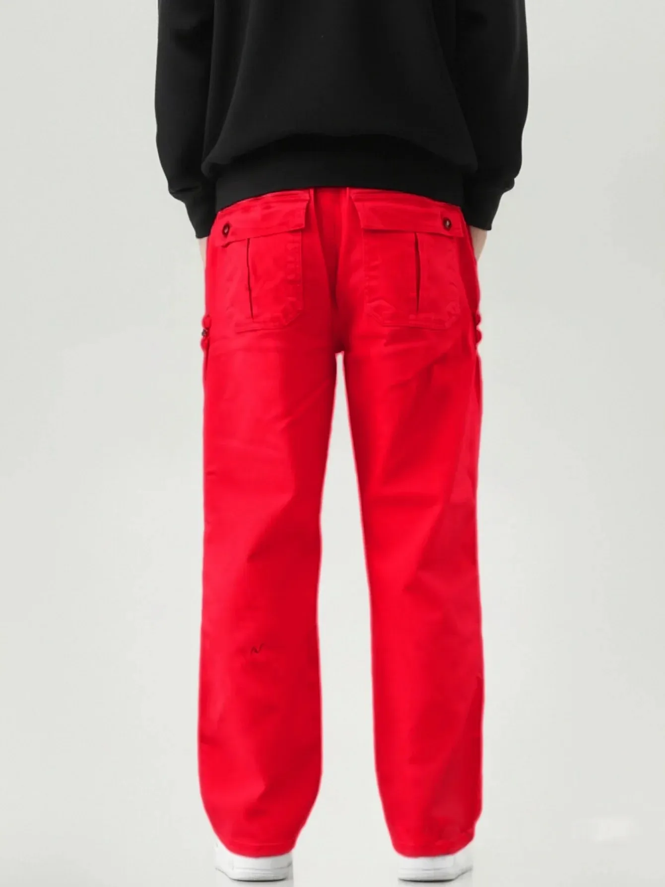 Men's Stretch Waist Pants Basic and Versatile Design Business Classic Style Red Loose Straight Pants
