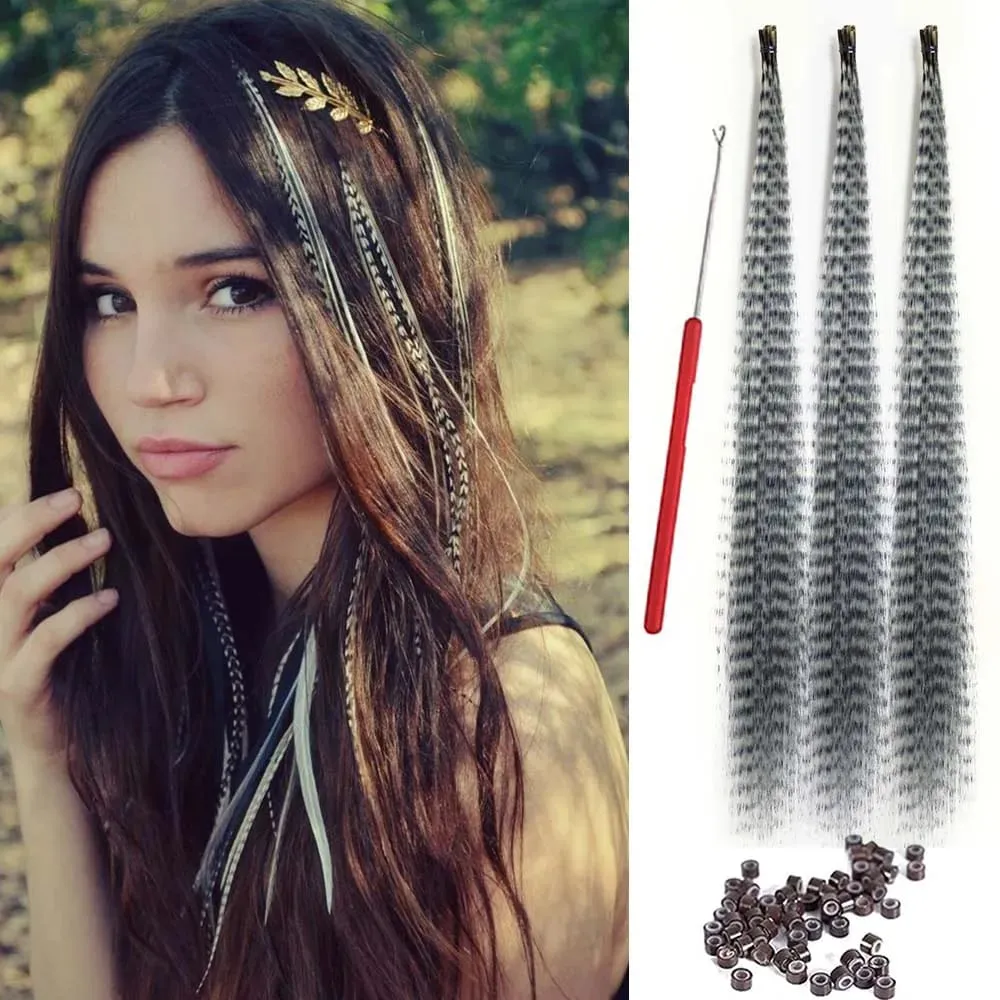 30strands Feather Hair Extension Fake Hair I Tip Rainbow Synthetic Hair 16inch Hairpiece Feather for Hair Extension Y2K Festival