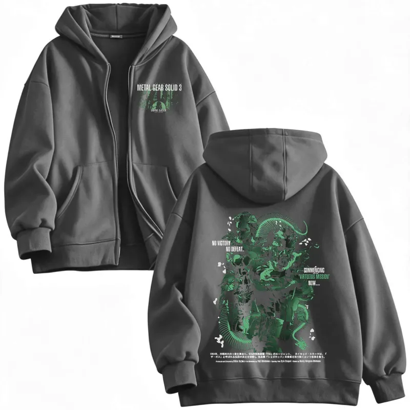 Metal Gear Solid 3 Snake Eater MGS3 Naked Snake The Boss Game Zipper Hoodies Men's Women Zip Up Hooded Sweatshirts Jackets Coats