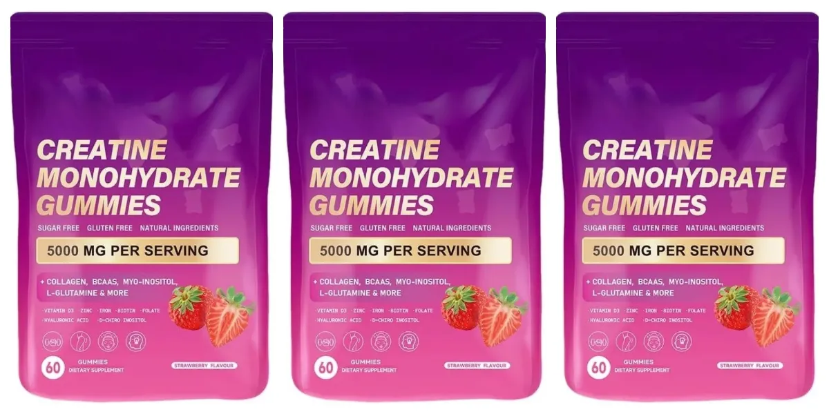 60 Count kreatin-monohidrát gumicukor kollagénnel biotin D3-vitaminnal és hialuronsavval napi edzés előtti és utáni helyreállítási támogatás