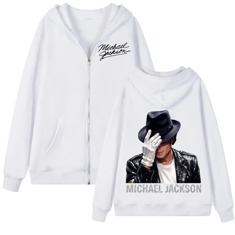 90's Rock Singer Michael Jackson Zipper Hoodie Vintage Fashion Zip Up Hooded Sweatshirts Men Women Casual Loose Fleece Pullovers