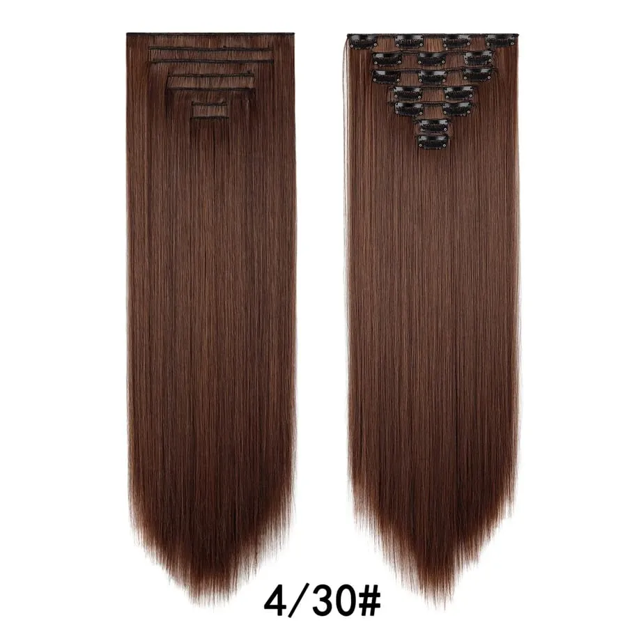 7 Pcs Clip in Hair Extensions 16 Clip in 24 Inch Straight Double Weft Synthetic Hair Extensions for Women Daily Hairstyle