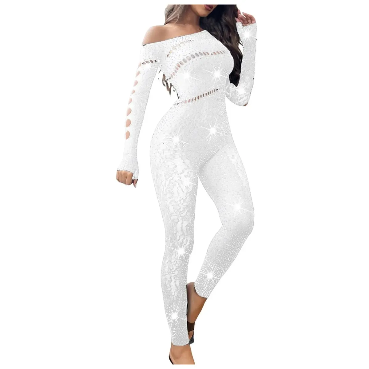2025 conjunto de sutiã bordado de renda feminina sexy malha strass macacão manga longa ver através sexy lingerie bustier para mulher
