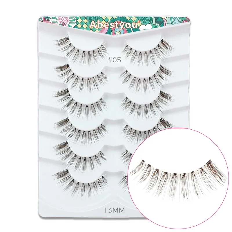Abestyou 6pair Small Faux Cil Camellia Brown Short 10MM Clear Band Lash Cluster Cilios Posticos Marrom Half Doll Mini Eye Lashes