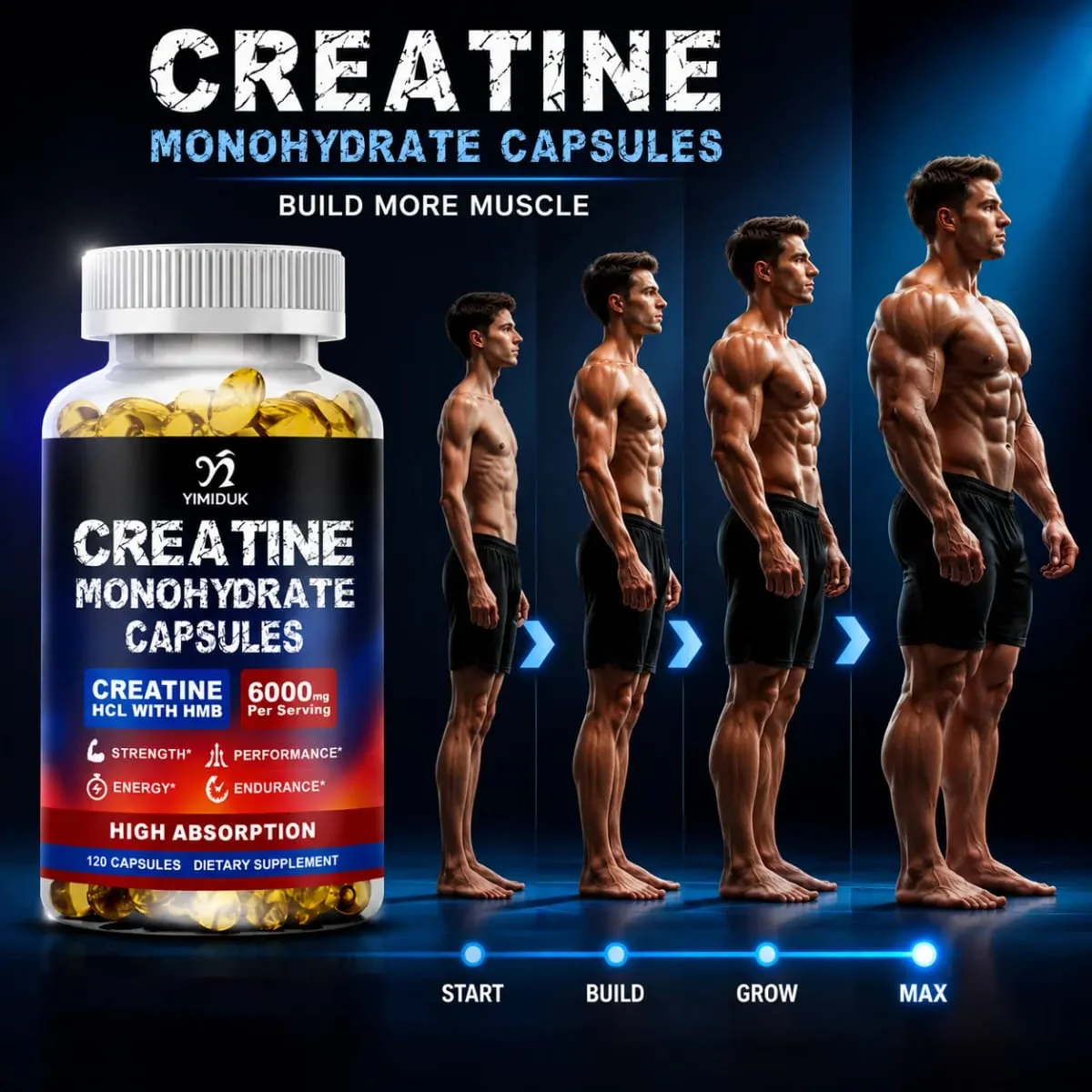 Creatine Monohydrate Supplement with HMB Support Muscle Recovery Boost Cellular Energy Endurance Muscle Fatigue Performance