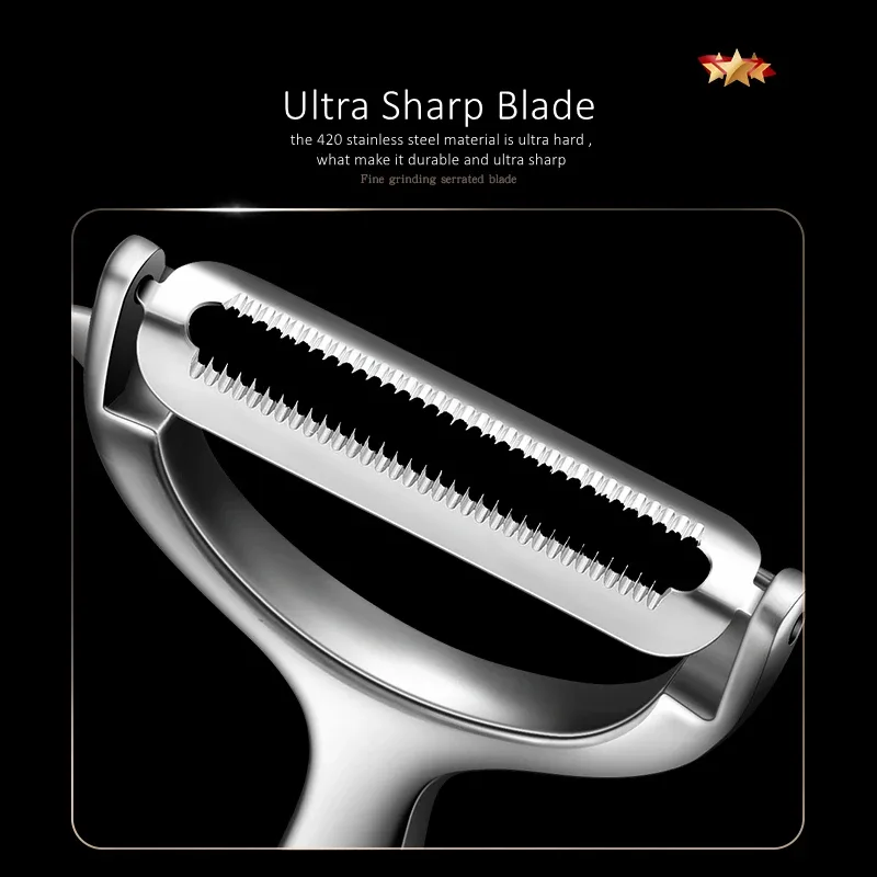 Sertipikasyon ng LFGB na Ultra Matalim at Matibay 420 Hindi kinakalawang na Asero na Pambalat ng Kusina Movable Blade Zester Pagbabalat ng Prutas at Gulay