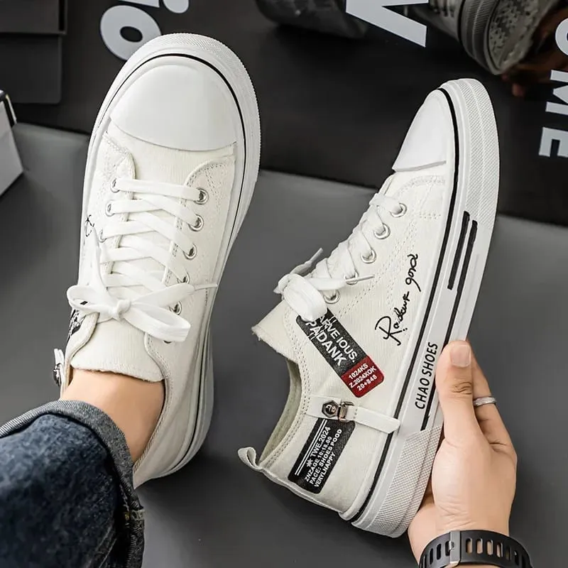 Men's Breathable Canvas Shoes Casual Soft Sole Non-Slip Outdoor Walking Sports Sneakers Fashionable Youth Board Flat Summer Foot