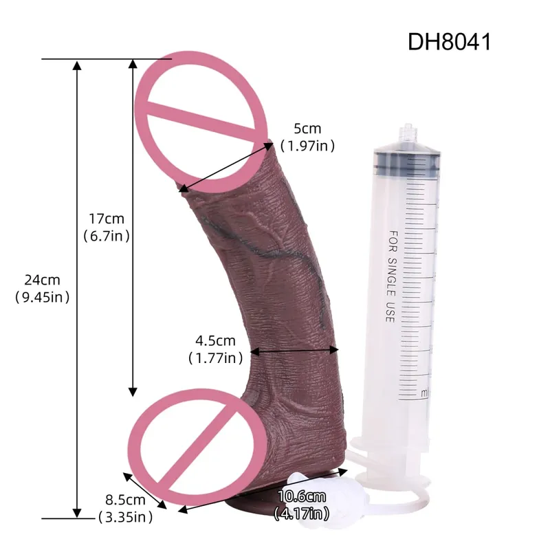 Silicone Lifelike Double Layers Ejaculating Penis Squirting Long Dildo With Sucker Anal Sex Toys For Men Women Masturbator — image 14