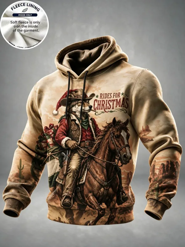 3D Print Christmas Fleece Hoodie Vintage Santa Pointing Figure Pullover Long Sleeve Kangaroo Pocket Xmas Holiday Sweatshirt