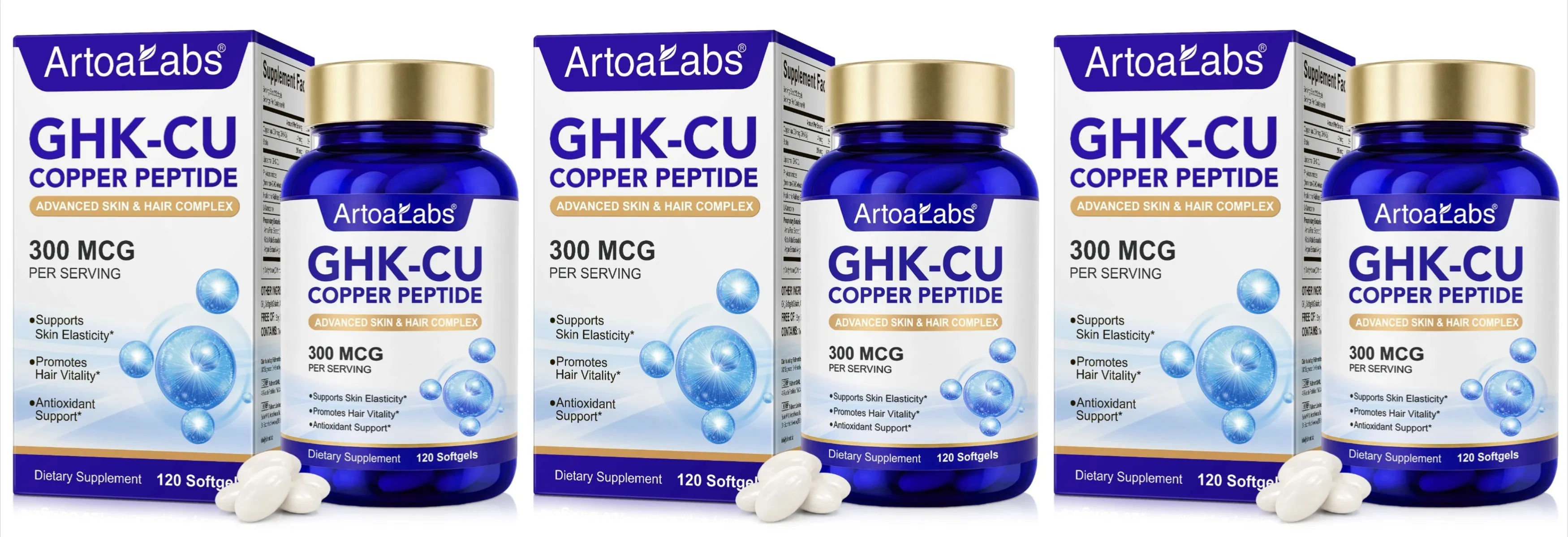 ArtoaLabs GHK-Cu Copper Peptide 300mcg Supplement Advanced Skin Hair Complex with Hyaluronic Acid Biotin Daily Wellness Adluts