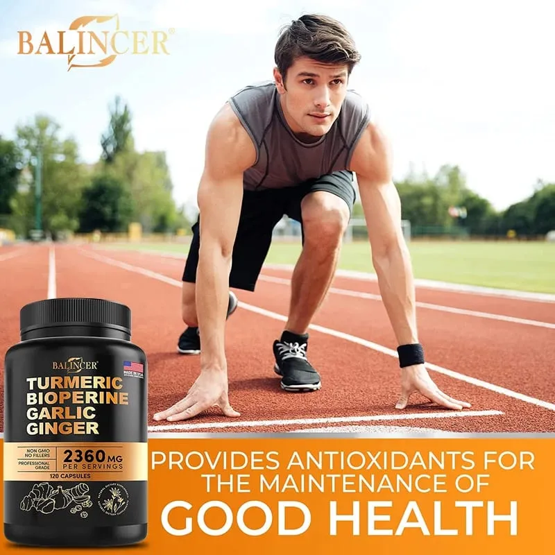 Turmeric Curcumin Capsules - Ginger Garlic & Black Pepper Natural Antioxidant for Joint Mobility Digestive & Immune Wellness