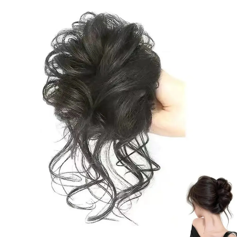 Lazy Voluminous Bun Ponytail Synthetic Hairpiece - Short Curly Fake Hair with Natural Fluffy Ends for Quick Updos Messy Buns