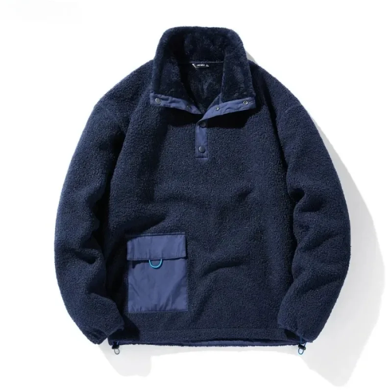 Nové Pánské mikiny Móda Patchwork Kapesní Teplý svetr s fleecovou podšívkou Pánské Polar Fleece Volné Volné chvíle Mikiny Kabáty