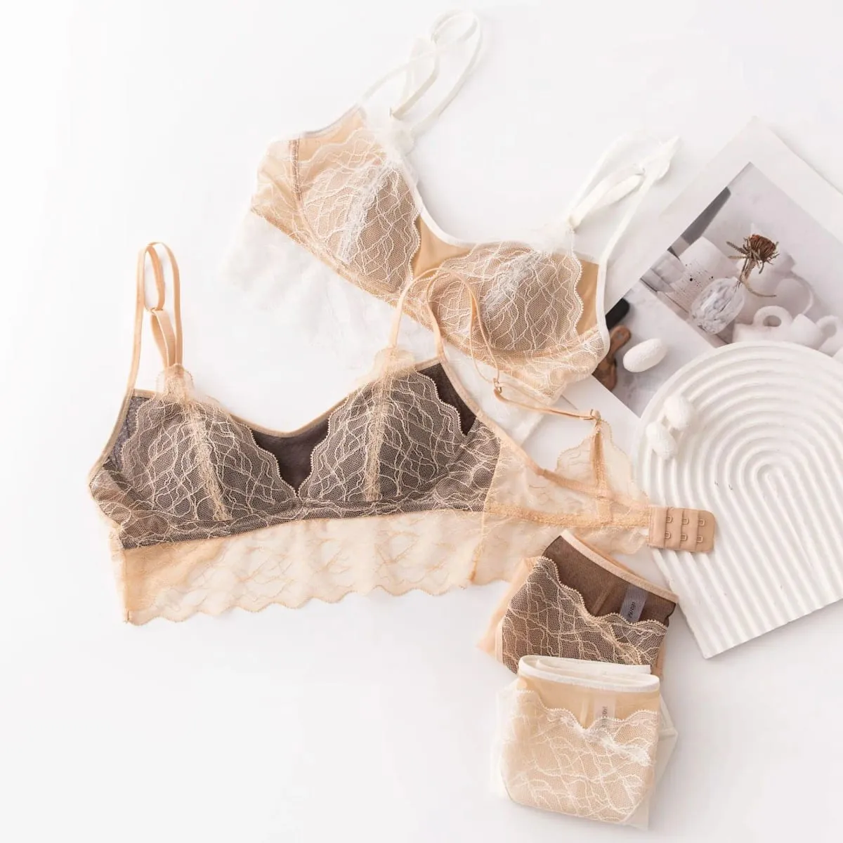 Sexy Silk Lingerie Set Women Push Up Lace Bralette Panty Set Pure Desire Swimsuit Beach Cover Up
