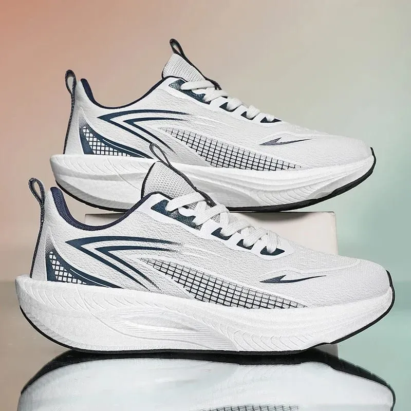 Carbon Plate Marathon Running Shoes Men Air Cushion Breathable Lightweight Shock Absorbing Non Slip Athletic Sneakers