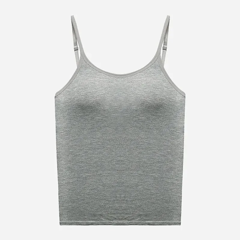 1pcs Girls Basic Solid Vest Female Casual Sleeveless Strap Top Four Season Traceless Women Tank Tops With Padded Cups Vests